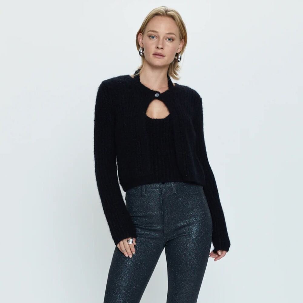 $158 NEW - PISTOLA Emilie Halter Cardigan Set in Midnight Size Small